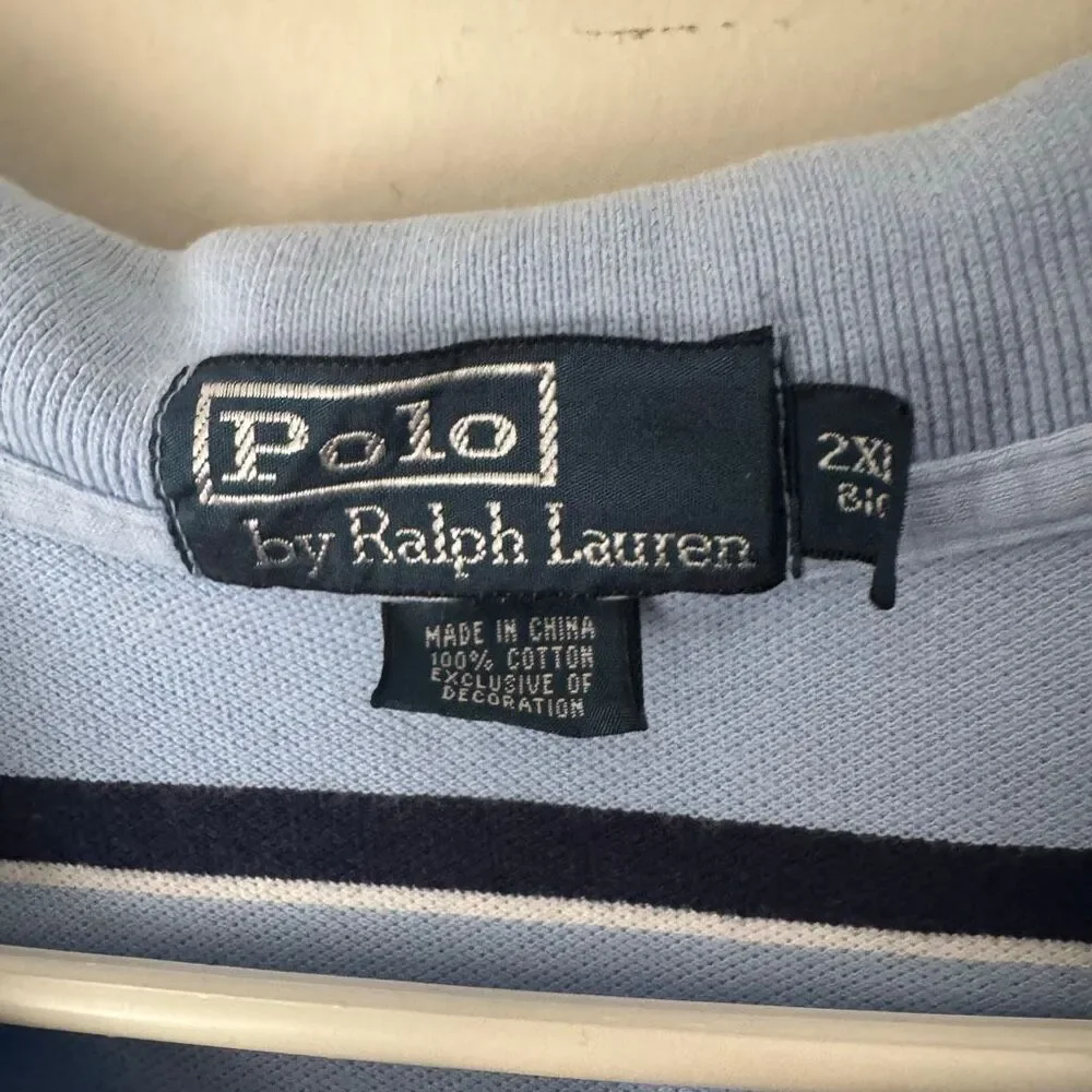 Vintage Polo Ralph Lauren Striped Polo Shirt Light Blue Navy White Men's 2XL Big